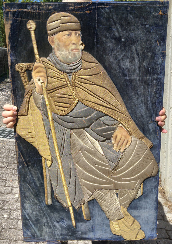 Ricamo ritratto dell'imperatore d'Etiopia Menelik II